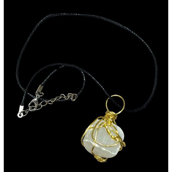 Handmade Wire Wrapped Raw Stone Pendant Necklace - Picture 1 of 5